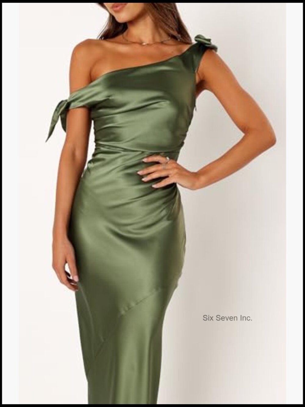Off Shoulder Maxi Dress Asymmetric Bodycon Satin Zip Back - Picture 6 of 7